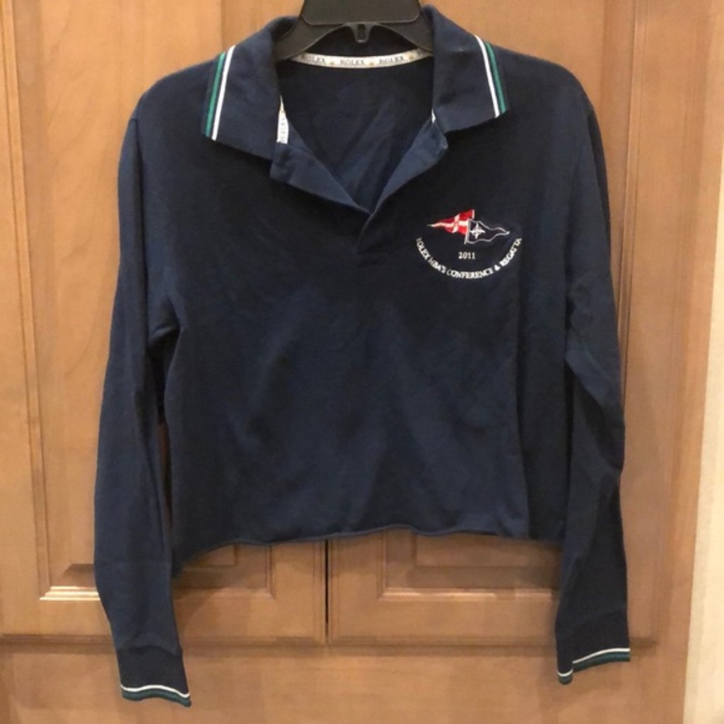 Rolex Quarter Button Long Sleeve Cropped Boxy Polo Mba Regatta Flag Embroidery
